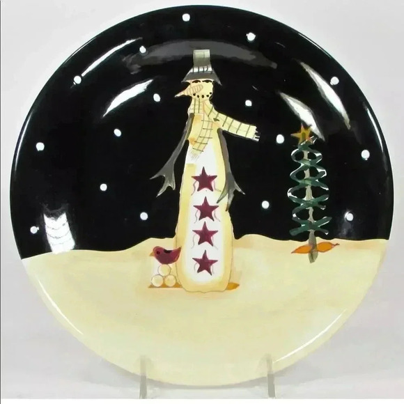 MIDNIGHT SNOWMAN 8” Dessert Plate Set of 4 - Picture 2 of 6